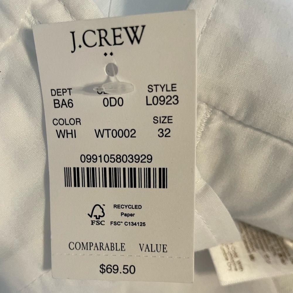 J. Crew NWT Men’s Flex Chino White Shorts. Size 32 with 7” Inseam - Picture 5 of 7